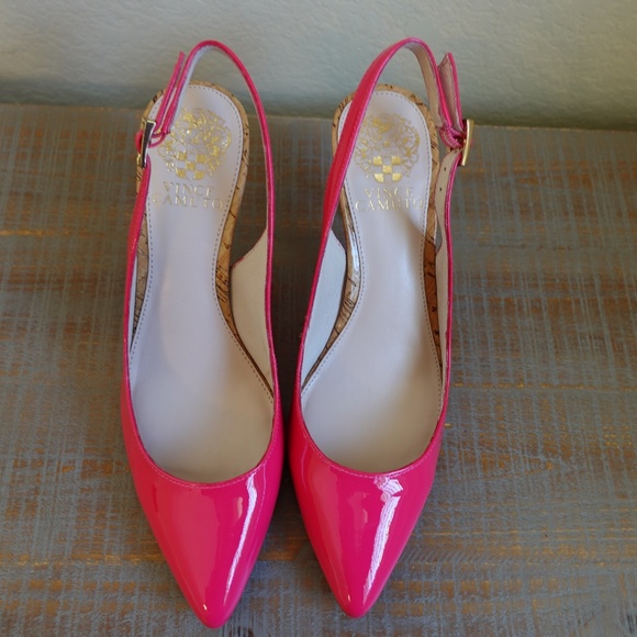 NEW Vince Camuto Magenta Patent Leather Stefania Pointy Slingback Heels Size 6.5 - Picture 2 of 10